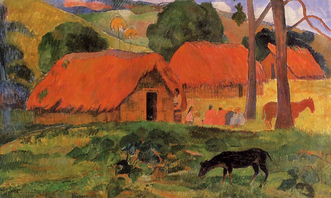 Three Huts, Tahiti - Paul Gauguin Painting
